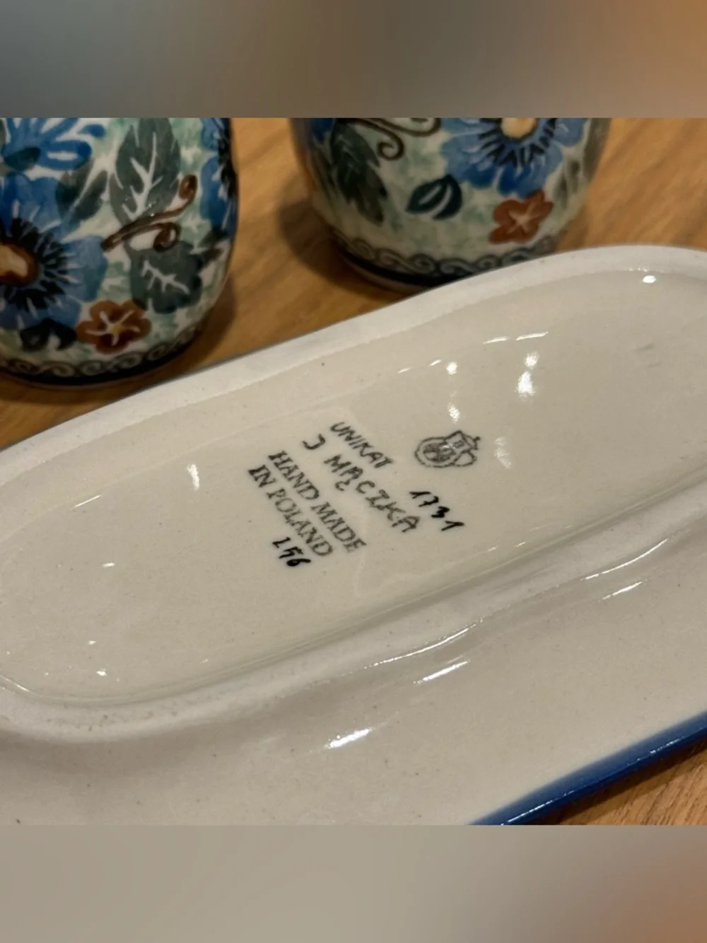 Handmade Polish  Pottery Salt & Pepper Shaker Set Stoneware  Unikat